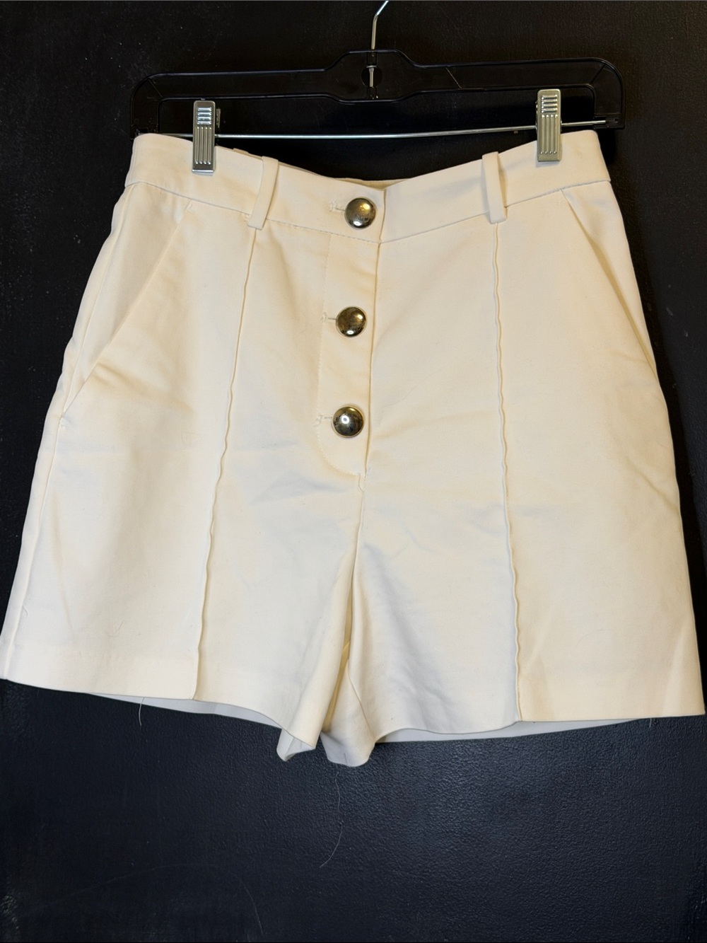 ZARA High Waisted Button Front Bermuda Shorts Off White Cream Sailor Size 12